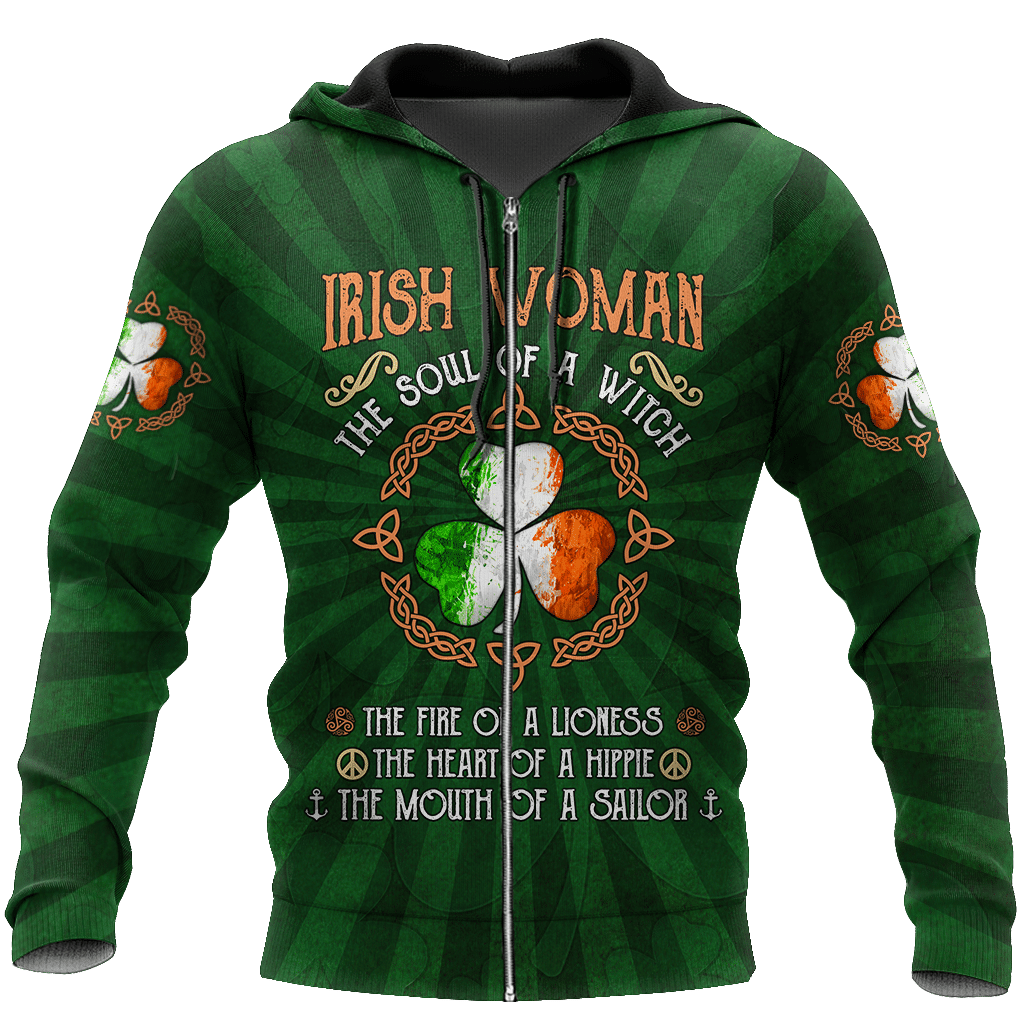 Irish Woman Soul Of A Witch Hippie St Patricks Day Hoodies Shirt 3D Gifts Girls – Irish3D-F1