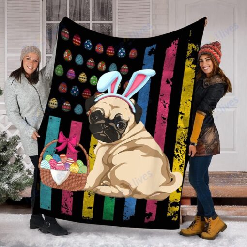 Pug Bunny Easter Egg Soft Cozy Lightweight Premium Blanket