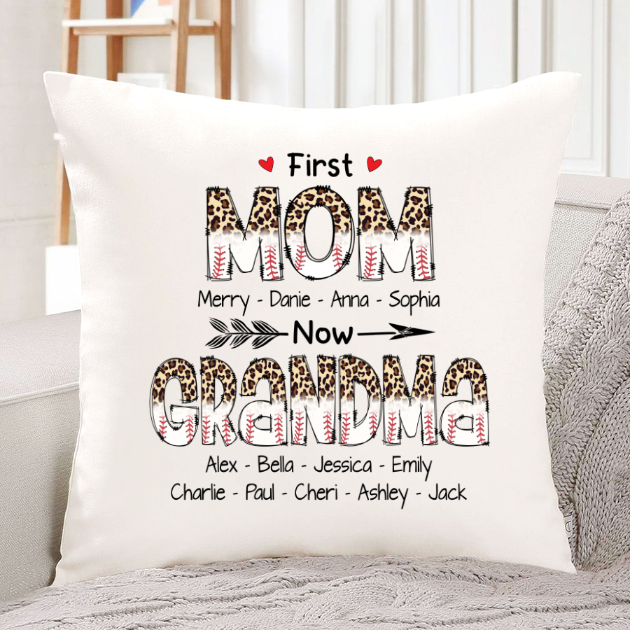 First Mom Now Grandma Leopard Letter Pillow