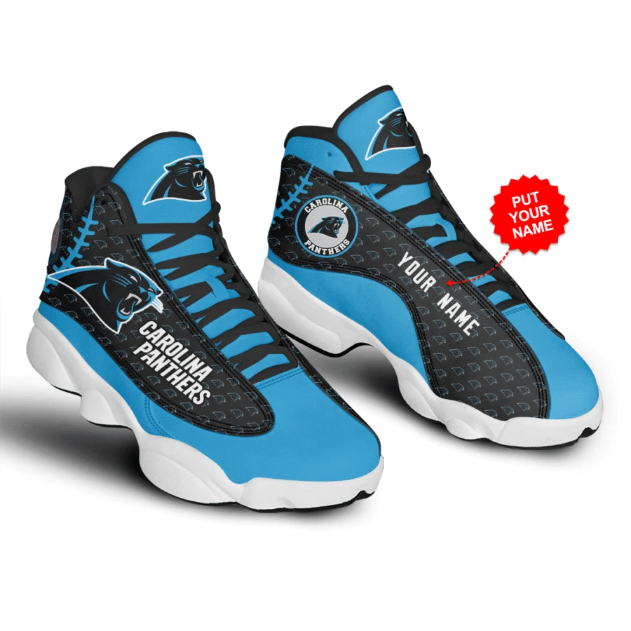 Carolina Panthers Black And Sky Blue Themed Personalized Air Jordan 13 Printing Shoes Sneaker