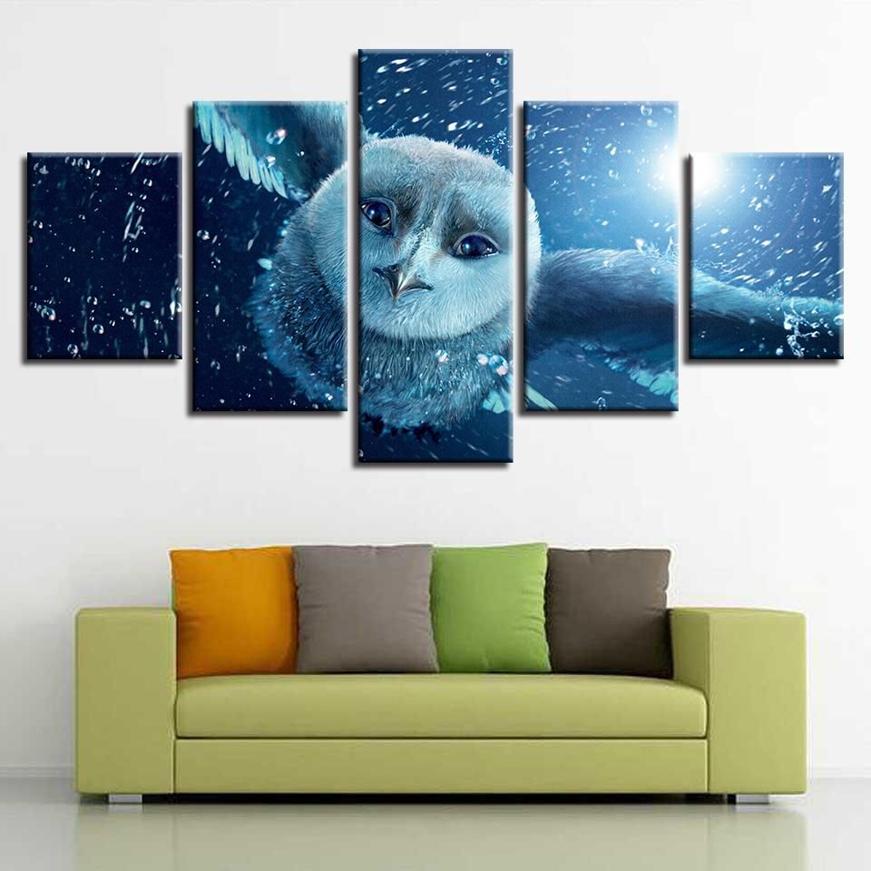 Animal Flying Owl Animal 5 Panel Canvas Art Wall Decor