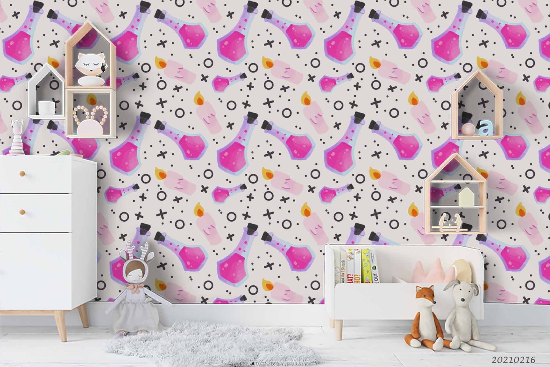 3D Halloween Pink Potion Candle Wall Mural Wallpaper Lqh 457