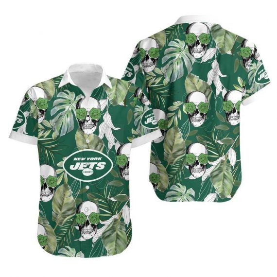 Gift For Husband Dad New York Jets Coconut Leaves And Skulls Hawaii Shirt Ha940