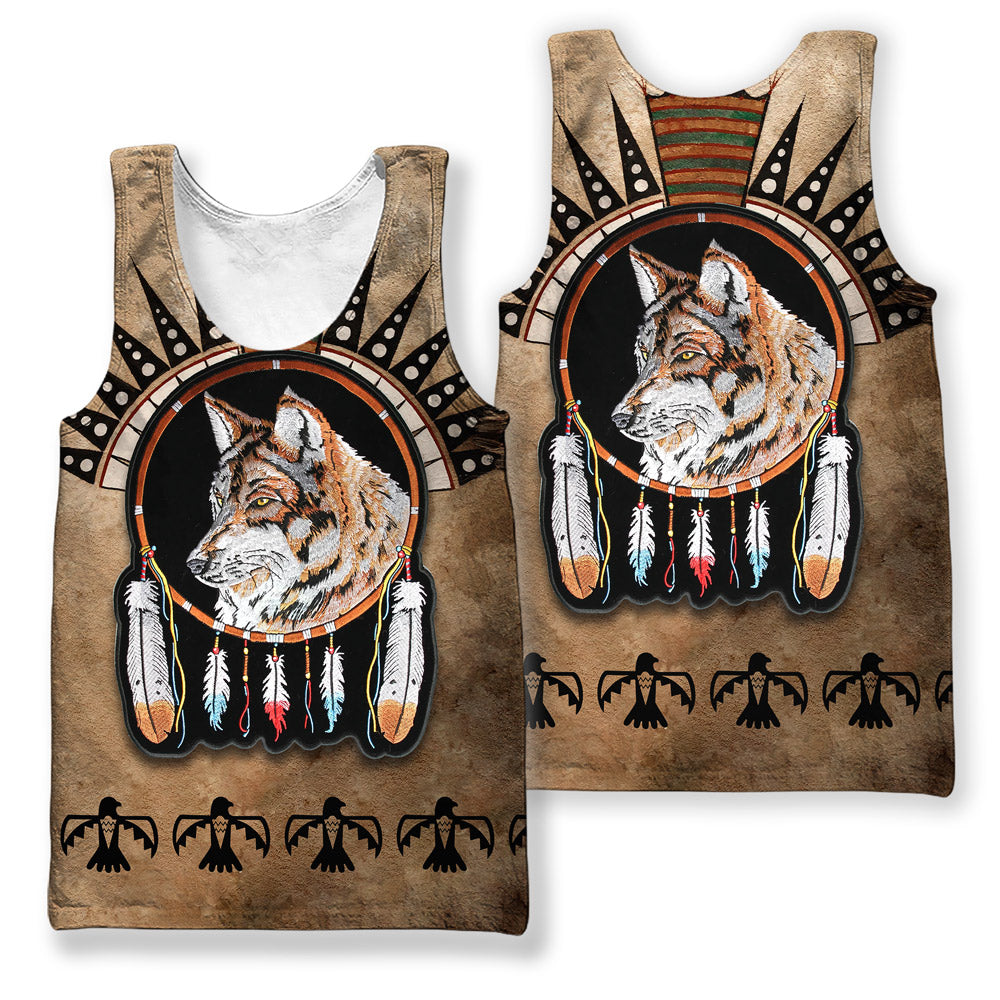 ViticStore™ Native American Wolf 3XL 3D All Over Printed Tiger Wolf Dreamcatcher Tank Top