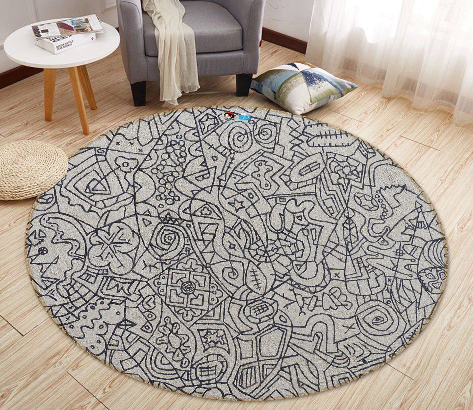 3D Black White Graffiti Wall 74035 Round Rug – Round Carpet Home Decor