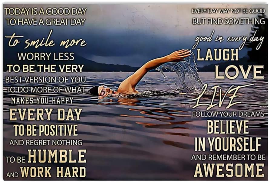 Vintage Man Swimming – Good Day Find Something Good Believe In Yourself Poster Art Print      Home Decor Gift For Men Women Family Friend On Birthday Xmas