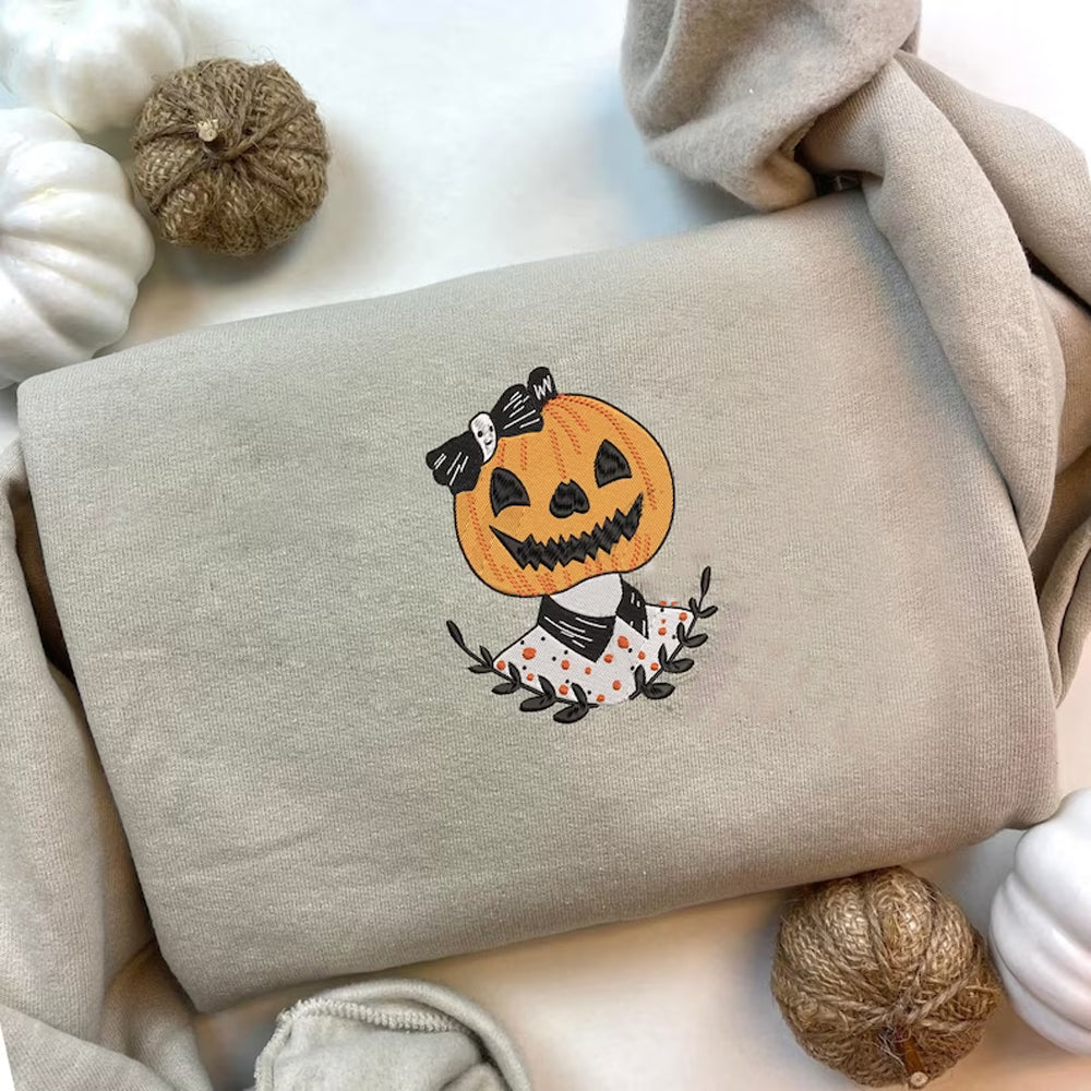 Ghost Pumpkin Halloween Embroidered Sweatshirt 2D Crewneck Sweatshirt All Over Print Sweatshirt For Women Sweatshirt For Men Sws2755