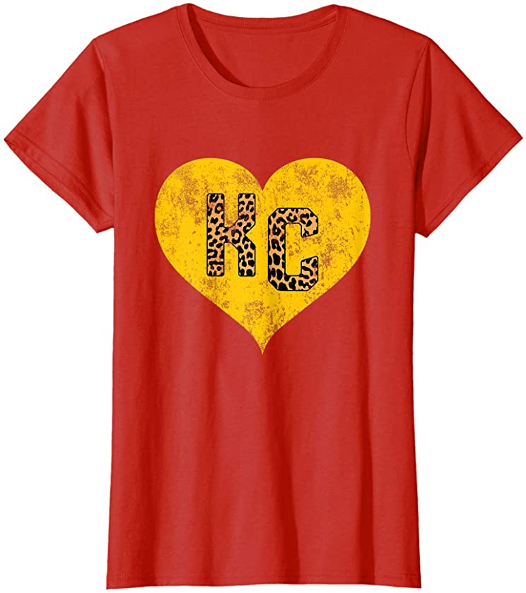 Womens Womens Cute I Love Kansas City Heart KC Football Leopard T-Shirt