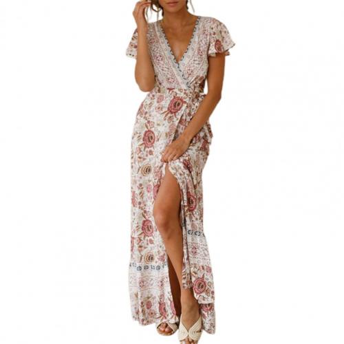 Women Sexy Dresses 2021 V-neck Floral Print Summer Boho Dress Women’s Clothing Vintage Casual Beach Vacation Long Dress Vestido alx