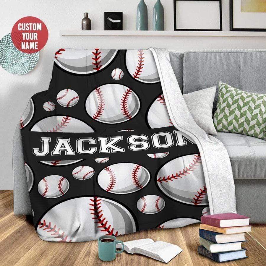 Baseball Pattern Custom Name Fleece Blanket #1409L