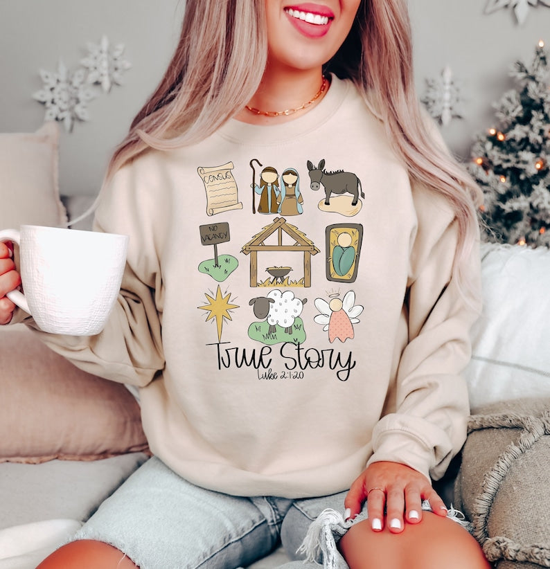 Nativity Story Christmas Sweatshirt 2D Crewneck Sweatshirt All Over Print Sweatshirt For Women Sweatshirt For Men Sws4956