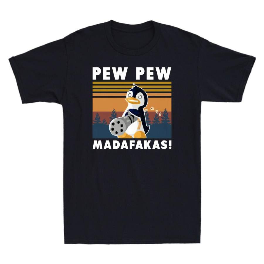 Penguins Pew Pew Madafakas Funny Penguins Gangster Vintage Men’s Cotton T-Shirt