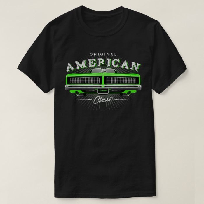 Classic Dodge Charger Mopar Muscle Car Green Shirt Adult Black Shirt