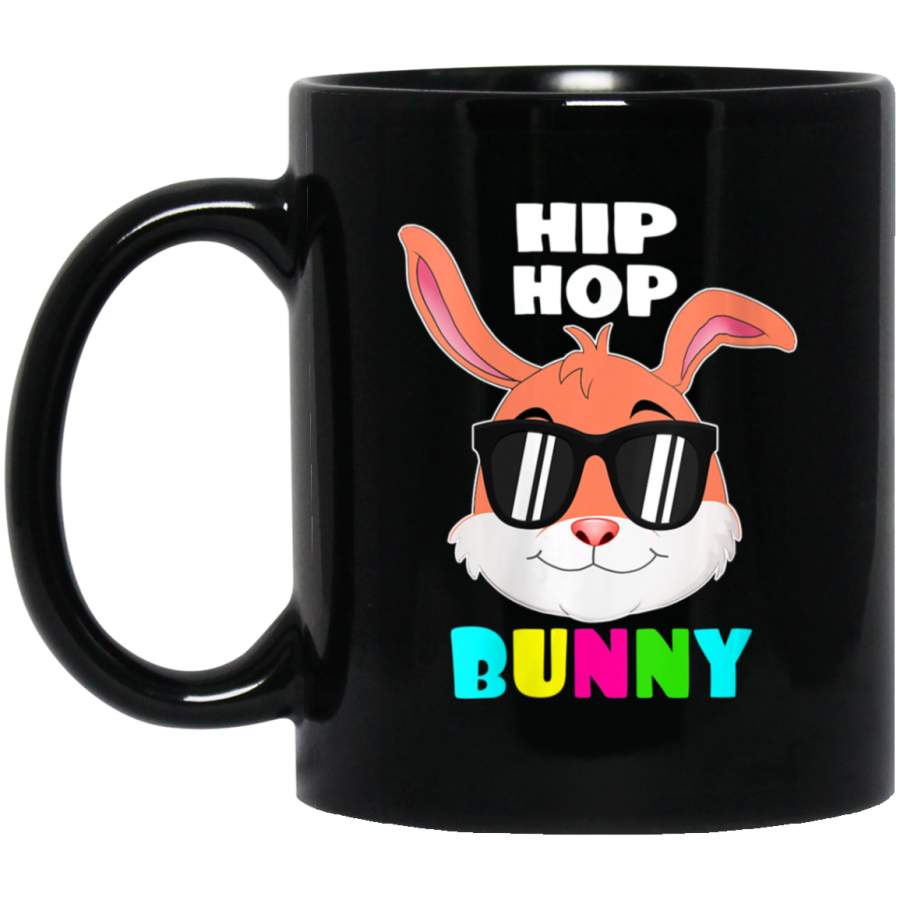 W Funny Hip Hop Bunny Easter Day Rabbit Hunting Egg Gift Peeps 11oz 15oz Black Mug Happy Easter Day Funny Colors Eggs Bunny Ears Peeps Cute