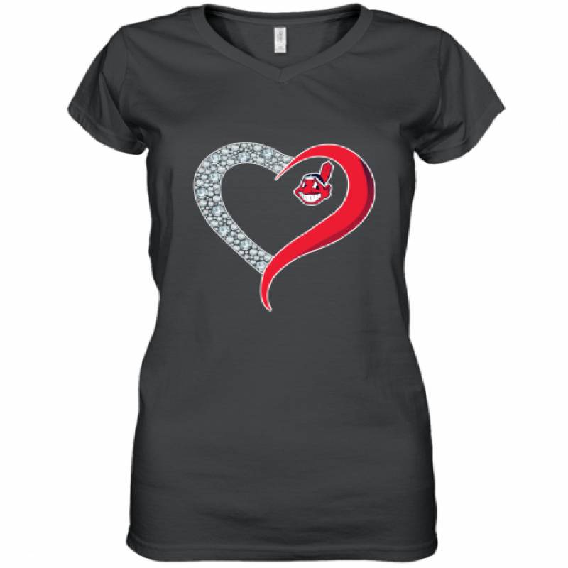 Diamond Cleveland Indians Heart shirt Women's V-Neck T-Shirt