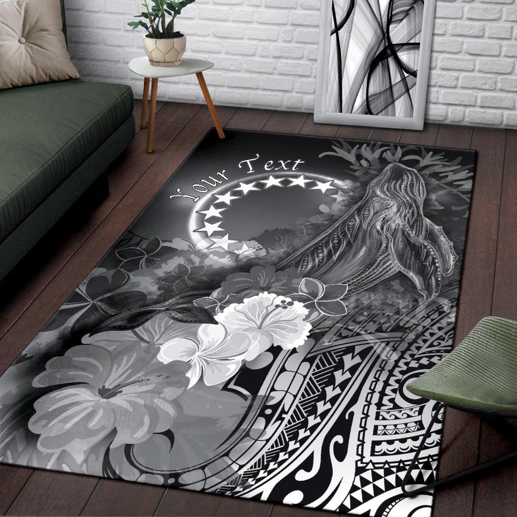 Cook Islands Custom Personalised Area Rug – Humpback Whale with Tropical Flowers (White)- BN18