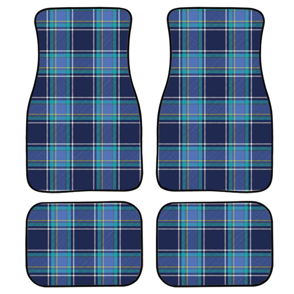 Blue And Teal Tartan Pattern Print Front And Back Car Floor Mats, Front Car Mat