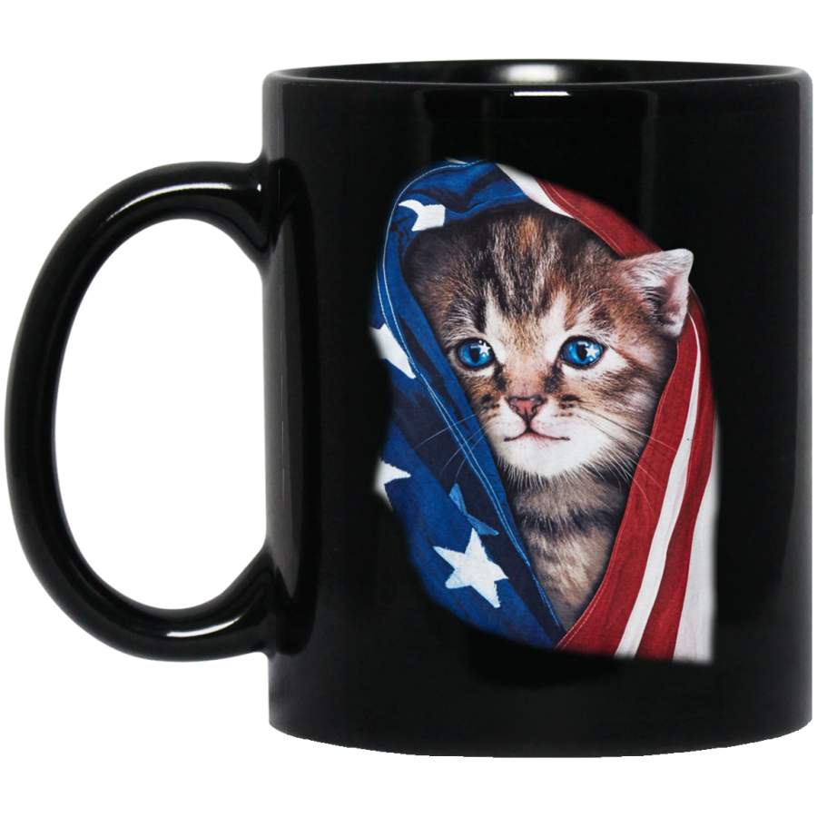 Patriotic Kitten Black Mugs