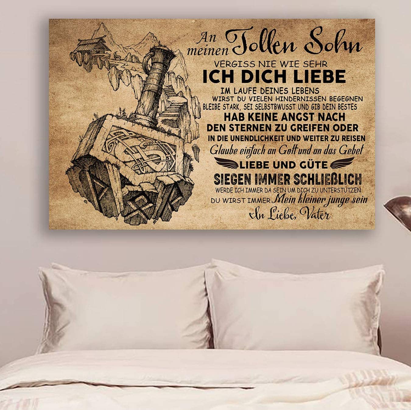 Poster for Room Aesthetic -Command Strips Wall Decor – Hn181 Viking Poster – Dad to Son – Always Remember How Much I Love You -German