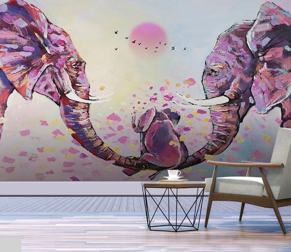 3D Hand Painted Pink Elephant Wall Mural Wallpaper 7