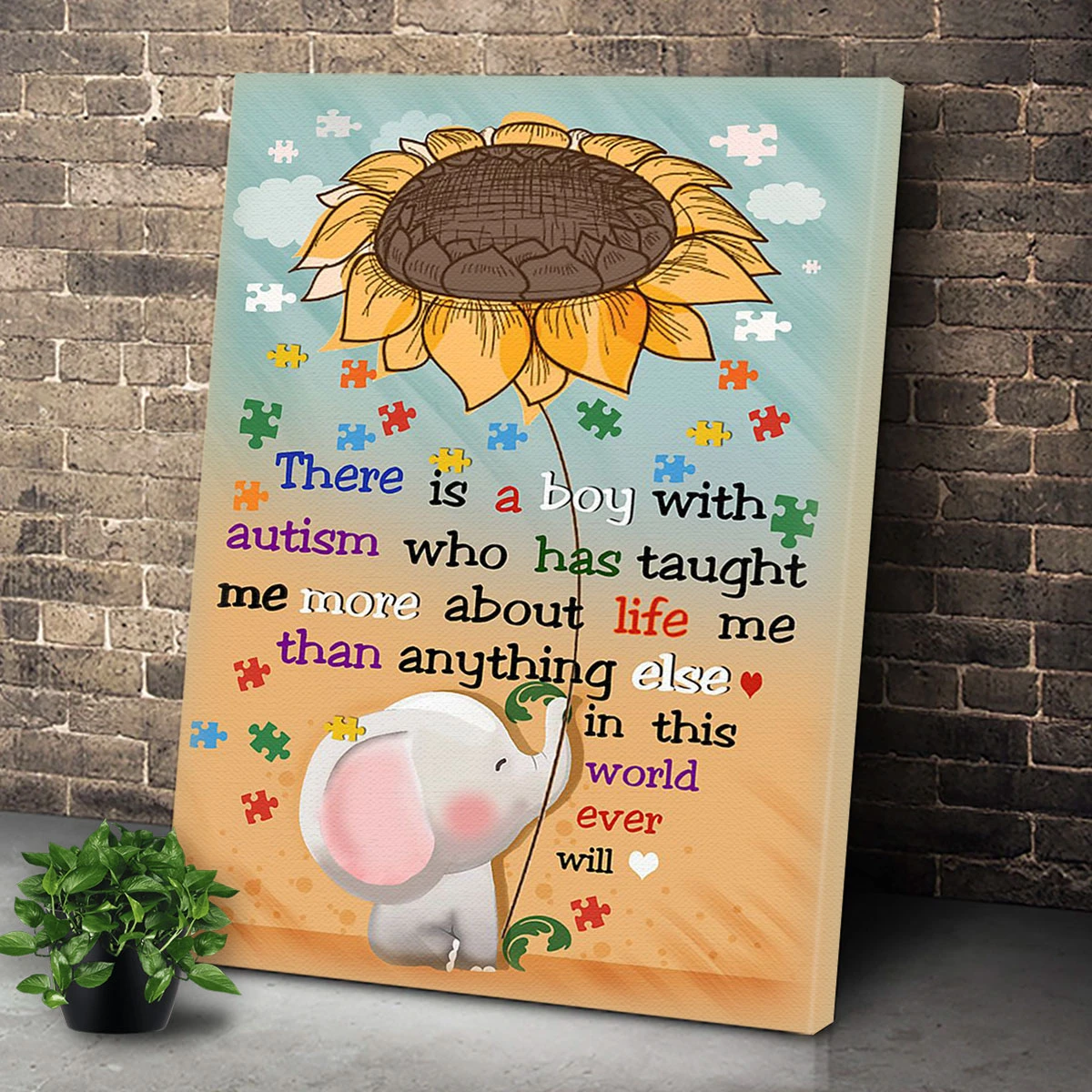 Baby Elephant Autism Awareness Wall Art Canvas