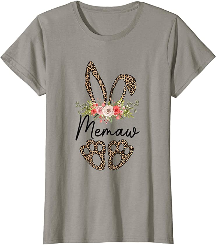 Womens Cute Leopard Bunny Memaw Flower Easter Day Rabbit Eggs Gift T-Shirt