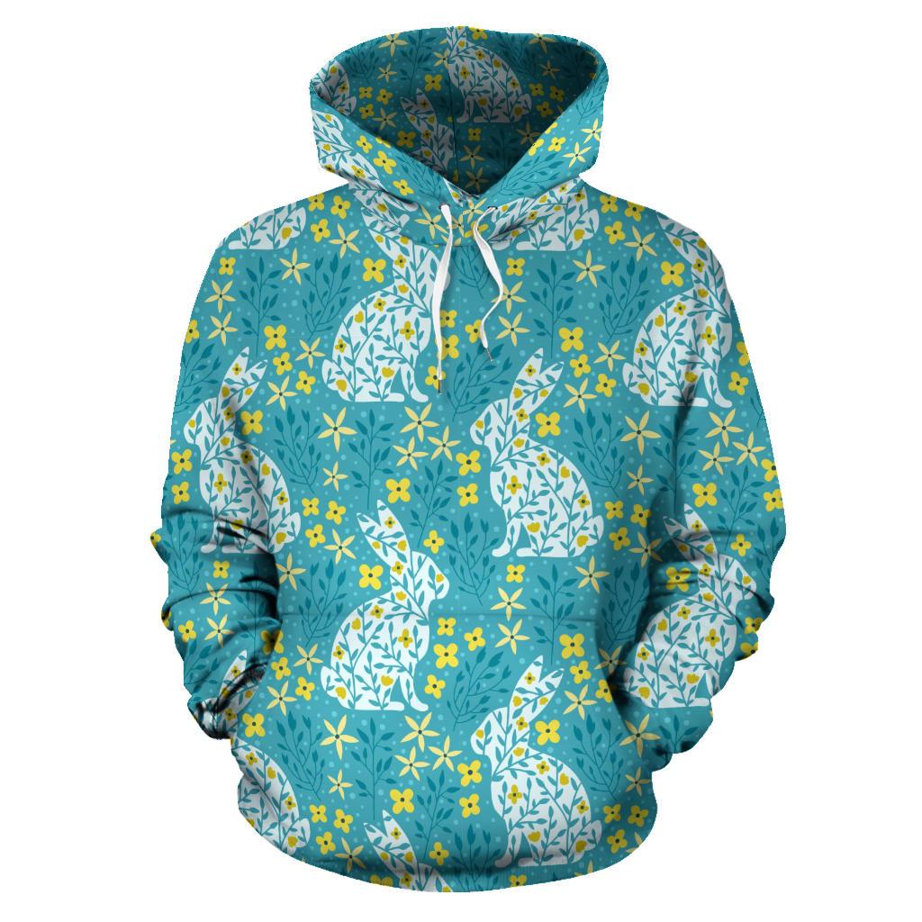 Rabbit Flower Theme Pattern Men Women Pullover Hoodie