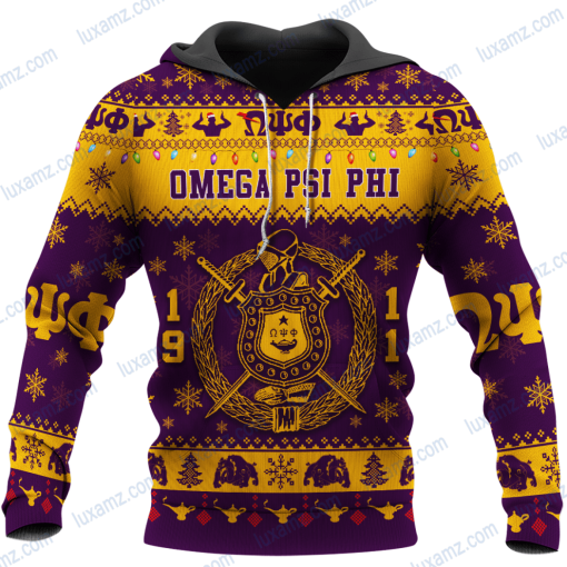 Omega Psi Phi 1911 Emblem Ωψφ Pattern Ugly Christmas Hoodie Sweatshirt