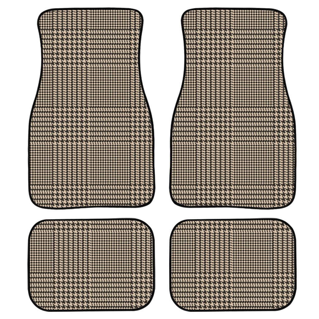 Brown And Beige Glen Plaid Print Front And Back Car Floor Mats, Front Car Mat