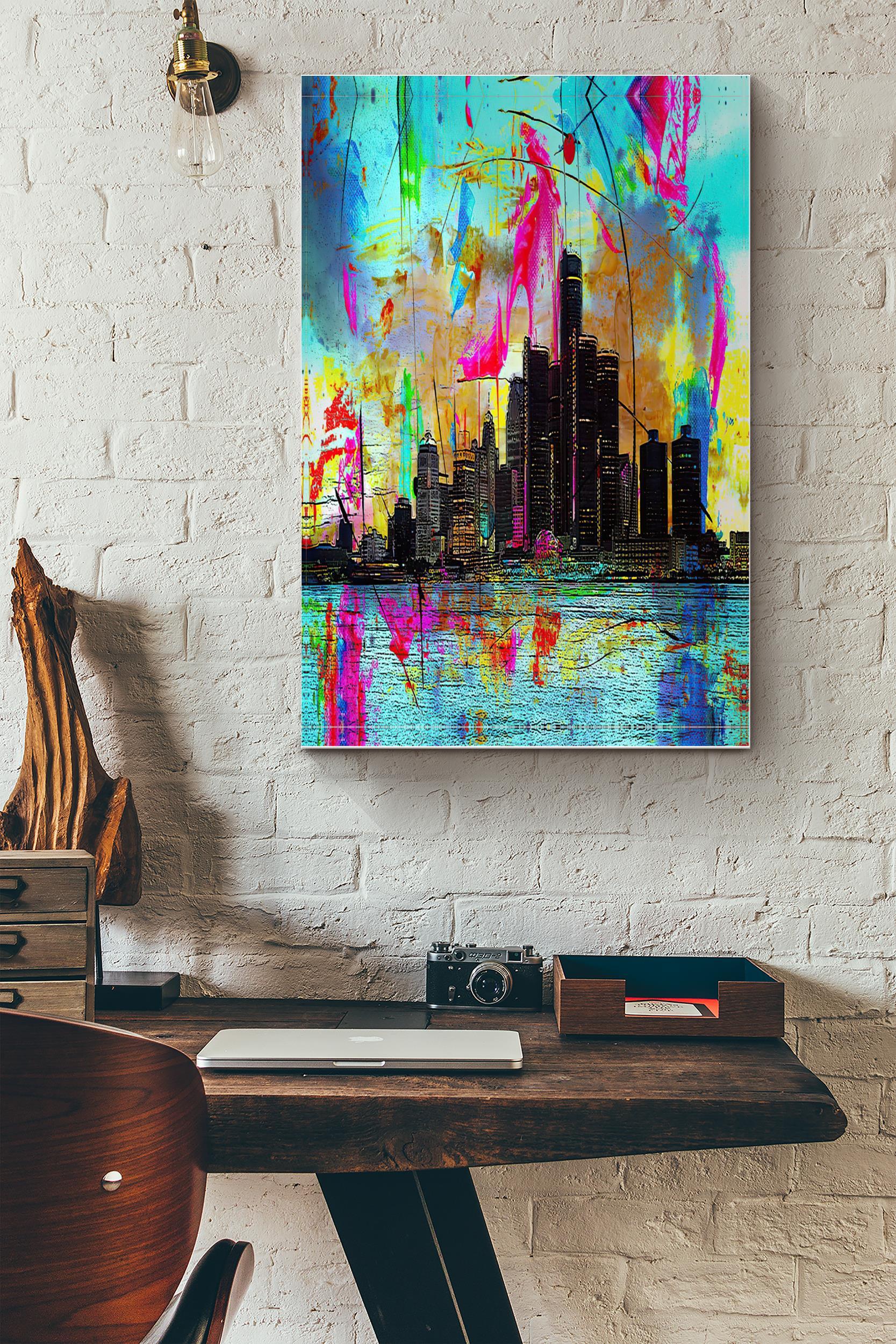 Abstract Detroit Skyline Poster – Painting Wall Art – Gift For American, Housewarming, Home Decor (Unframed) Poster