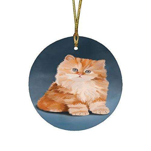 Red Persian Kitten Cat Round Christmas Ornament