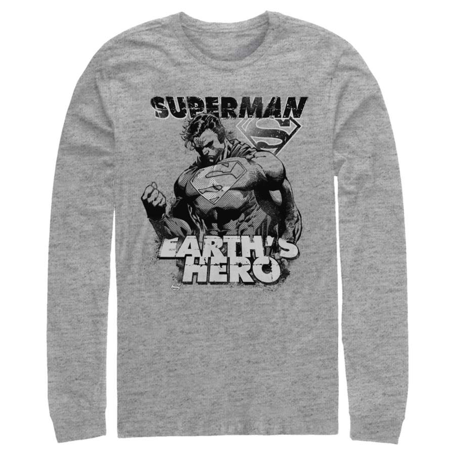 Superman Men’s Grunge Earth’s Hero  Long Sleeve Shirt