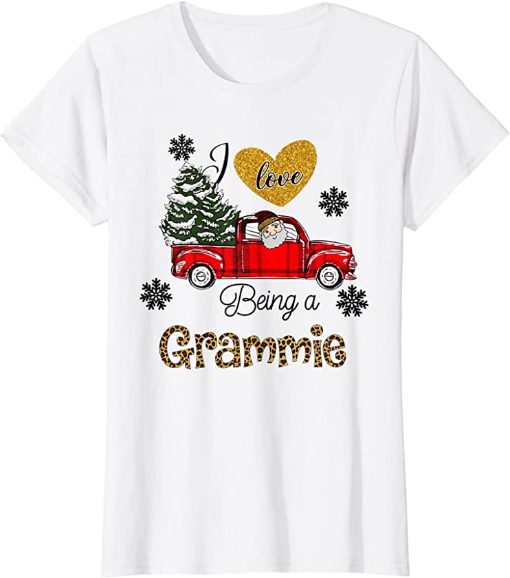 Womens I Love Being A Grammie Leopard Car Caro Christmas T-Shirt