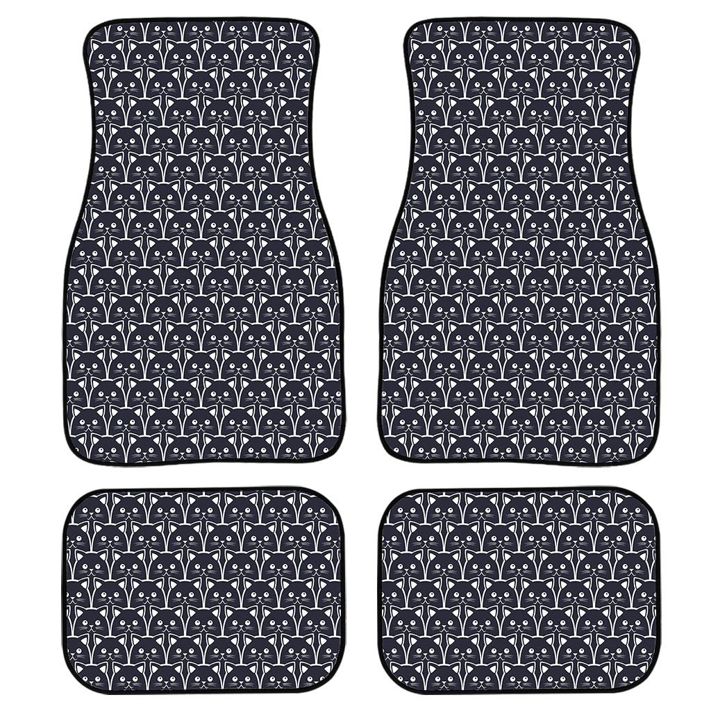 Cute Black Cat Pattern Print Front And Back Car Floor Mats, Front Car Mat