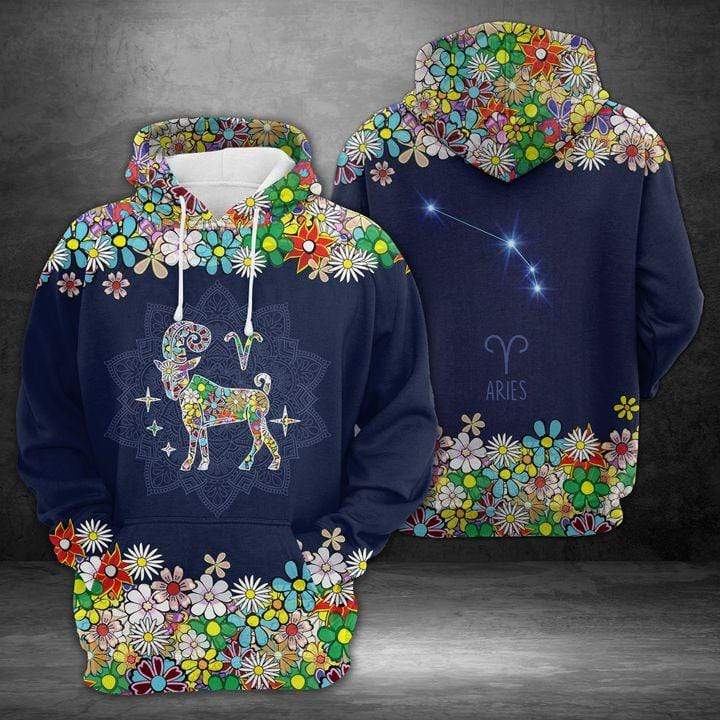 Aries Horoscope Flower Pattern Unisex Birthday Hoodie 3D #DH