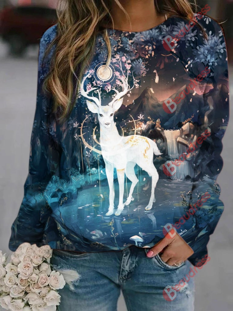 Creative Deer Printed Sweatshirt