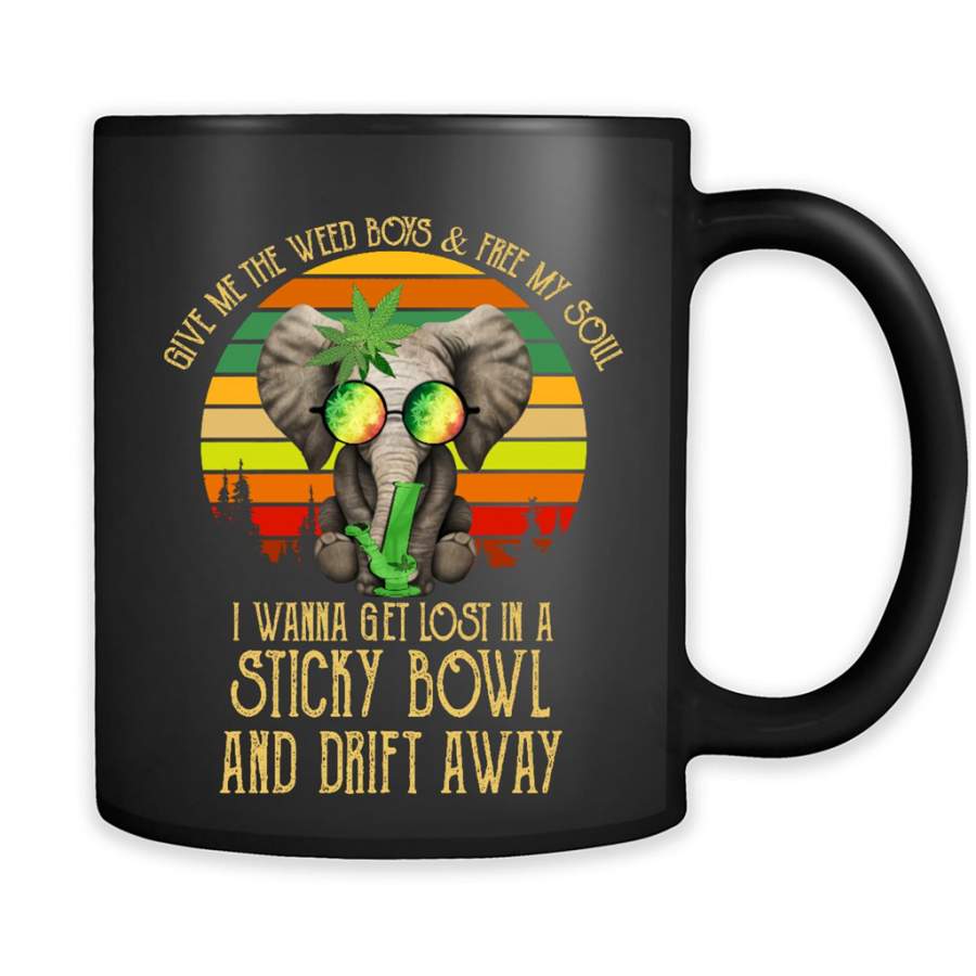 Give Me The Weed Boys And Free My Soul I Wanna Get Lost In A Sticky Bowl And Drift Away Elephant Classic Vintage – Full-Wrap Coffee Black Mug