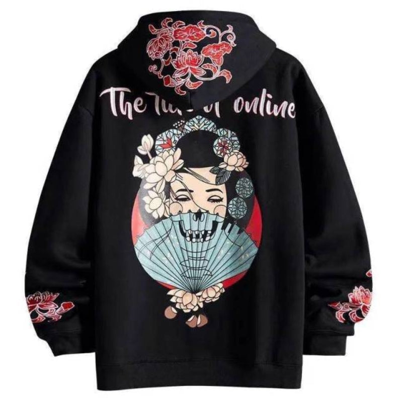 Punk Streetwear Hoodie Print Harajuku Fan Flowers