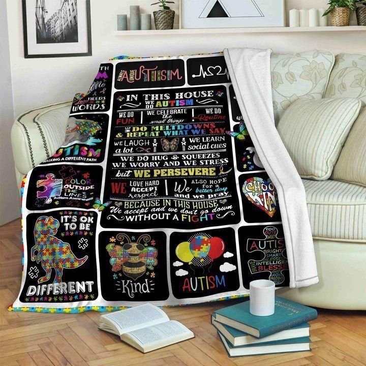 Autism It_S Ok To Be Different Printed Fleece Blanket, Sherpa Blanket, Gift For Wife Gift For Parent, Family Member, Friends Gift, Christmas Gift, Home Decor, Home Living