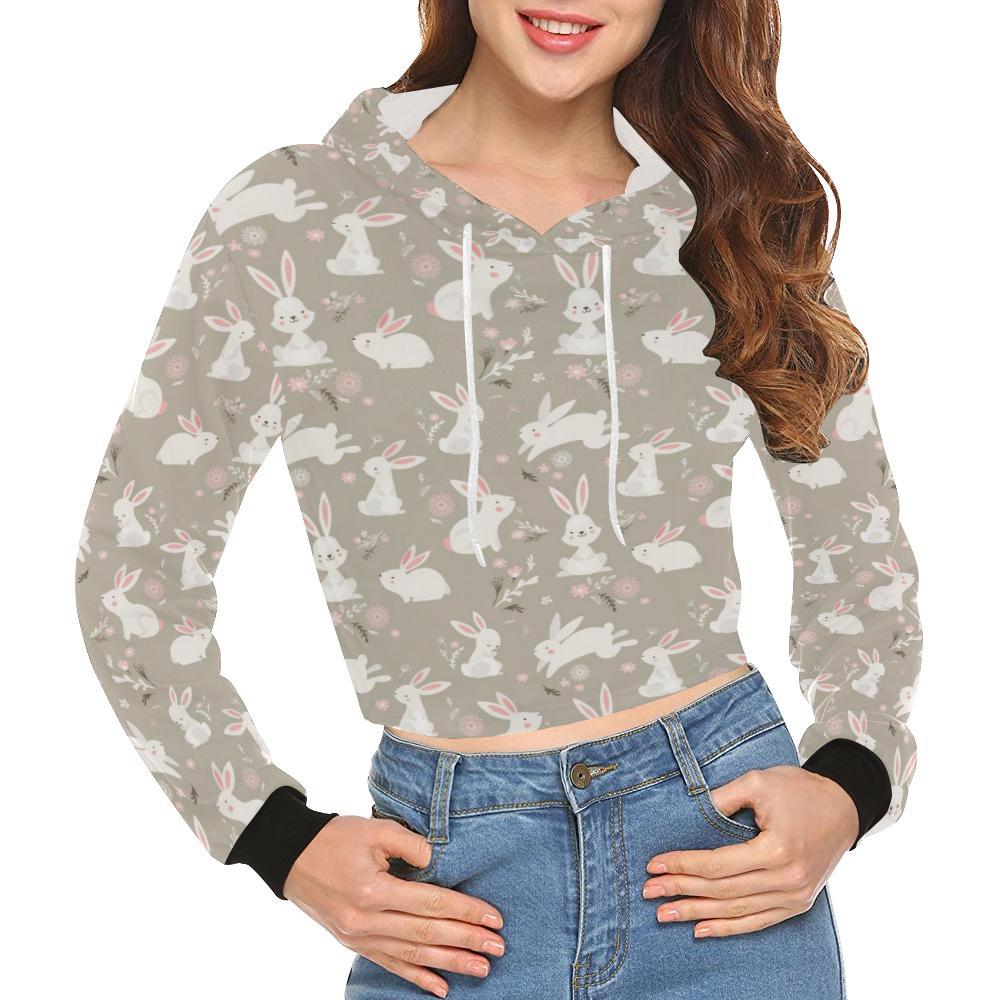 Rabbit Pattern Print Design Rb03 Women Cropped Hoodie