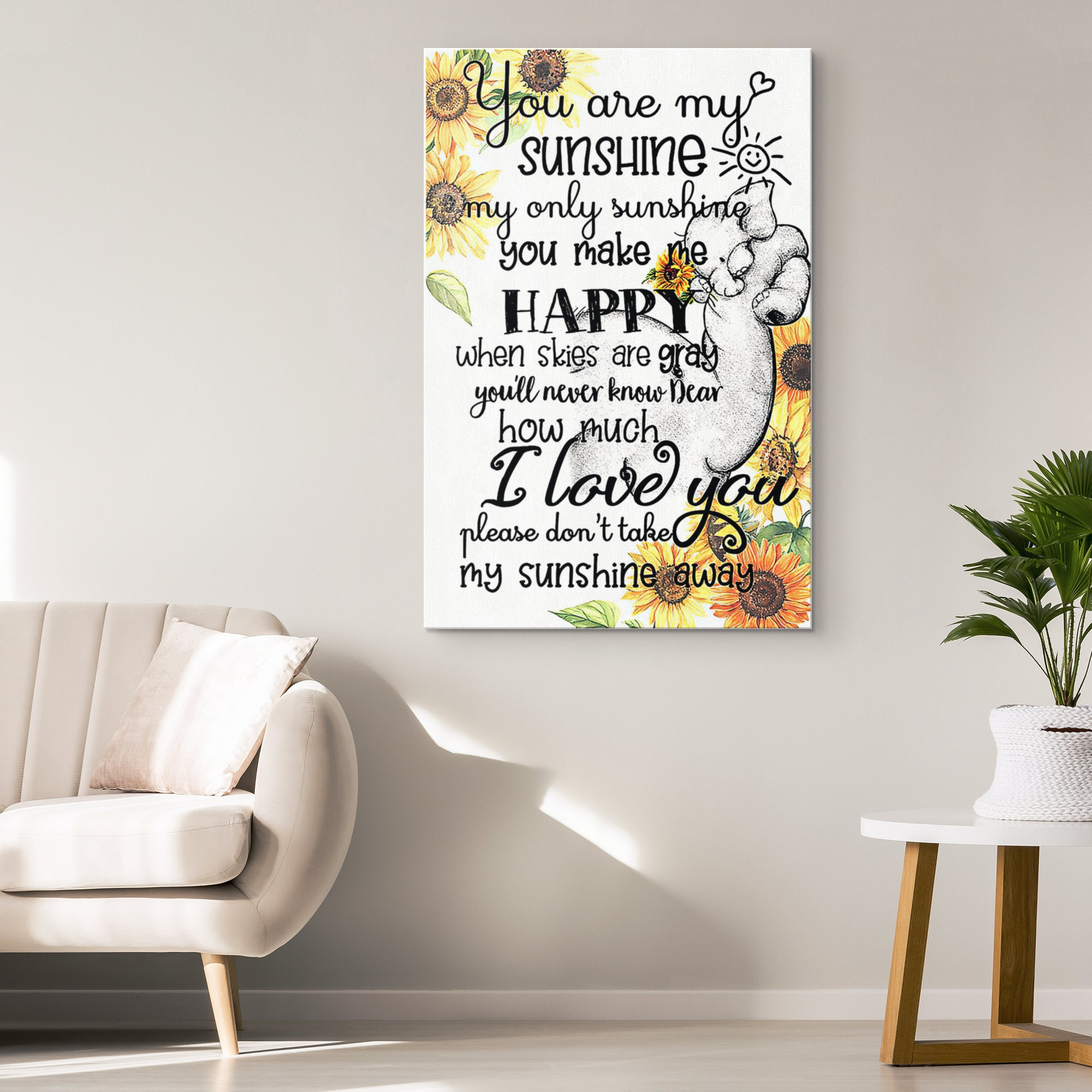 Baby Elephant You Are My Sunshine My Only Sunshine Canvas Print Wall Art Wall Hangings Room Art Decor Birthday Christmas Gift