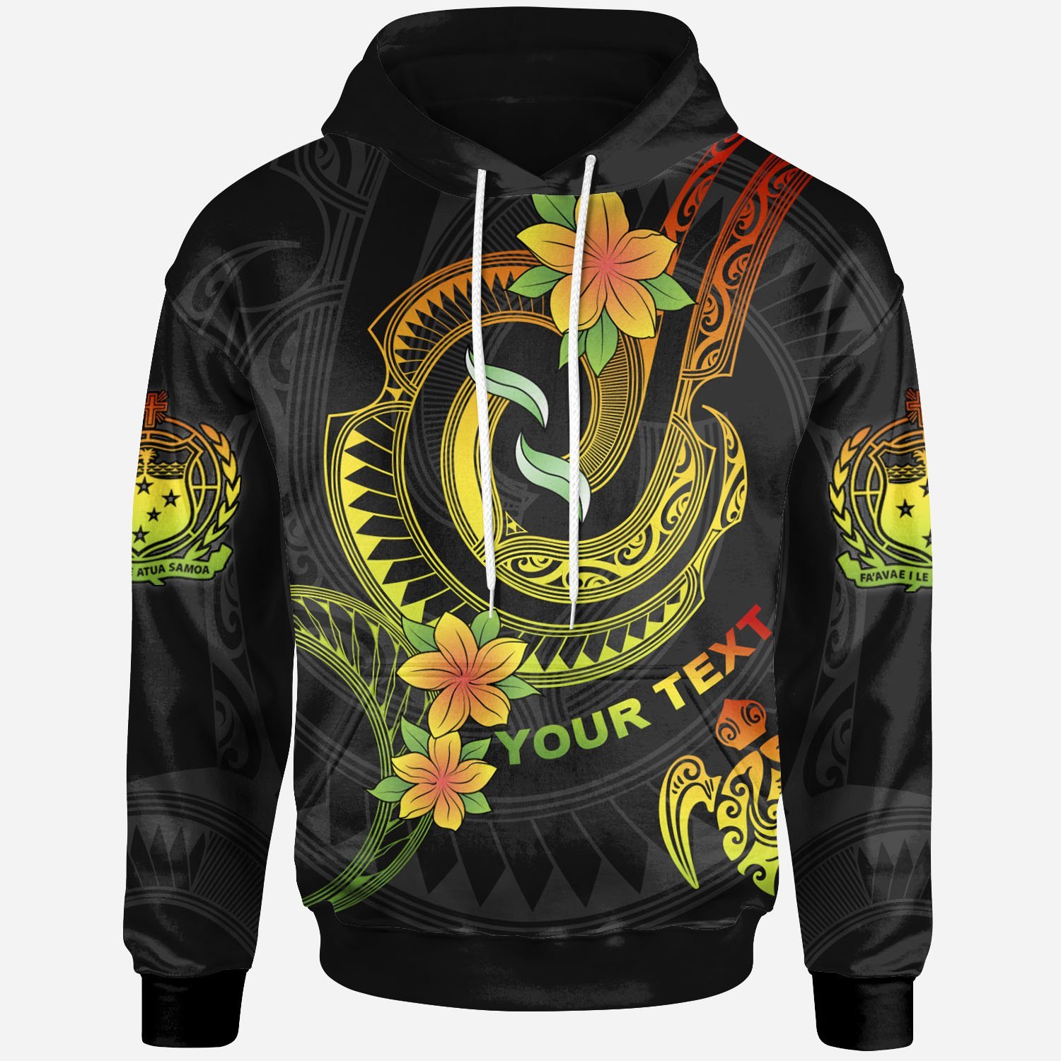 Samoa Custom Personalised Hoodie – Reggae Plumeria Flowers with Spiral Patterns – BN26