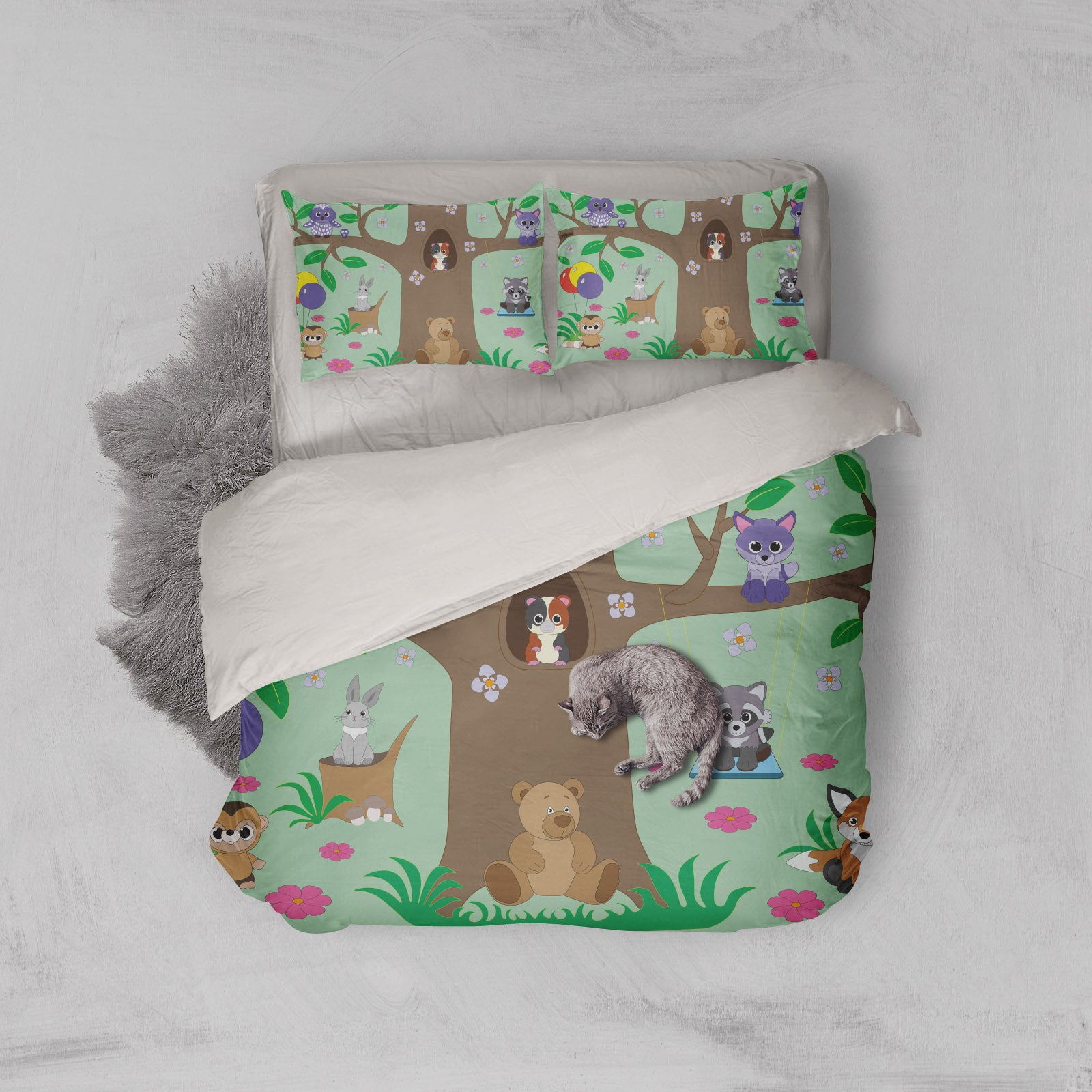 3D Green Cartoon Animal Tree Quilt Cover Set Bedding Set Pillowcases 80