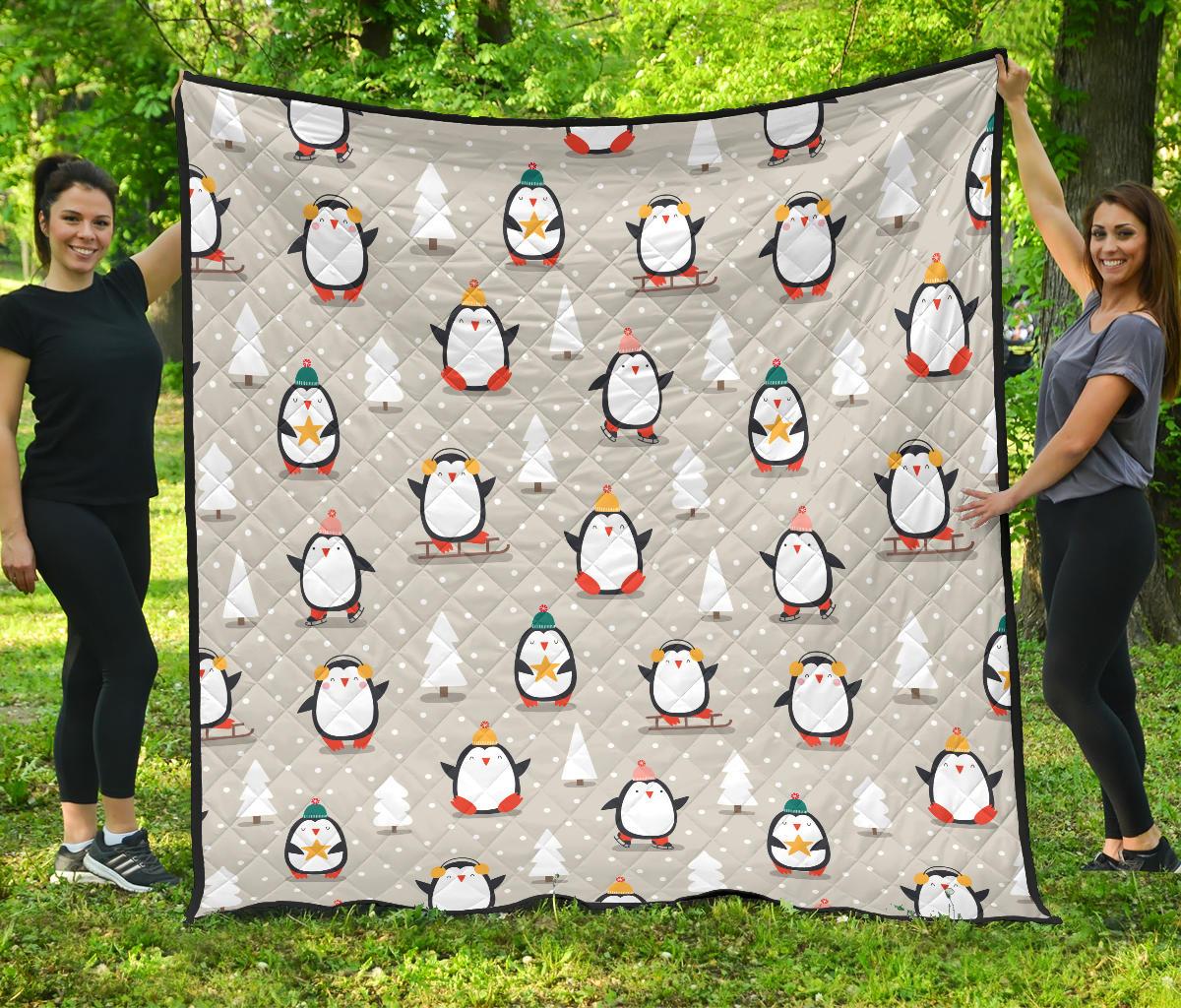 Cute Penguin Christmas Pattern Premium Quilt