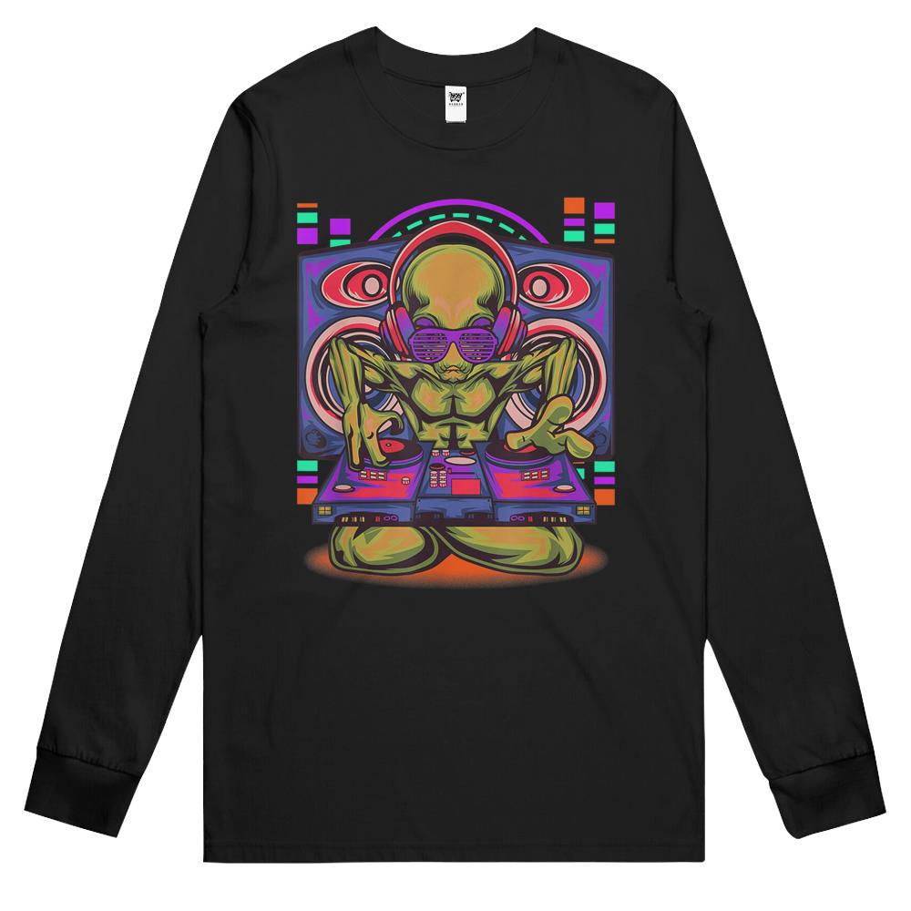 Ailen Shirt, Ufo Shirt, Ufo Long Sleeve T Shirts, Long Sleeve T Shirts Ufo, Alien Dj Inspired Alien Turntables Related Ufo House Music D Shirts Long Sleeve T Shirts
