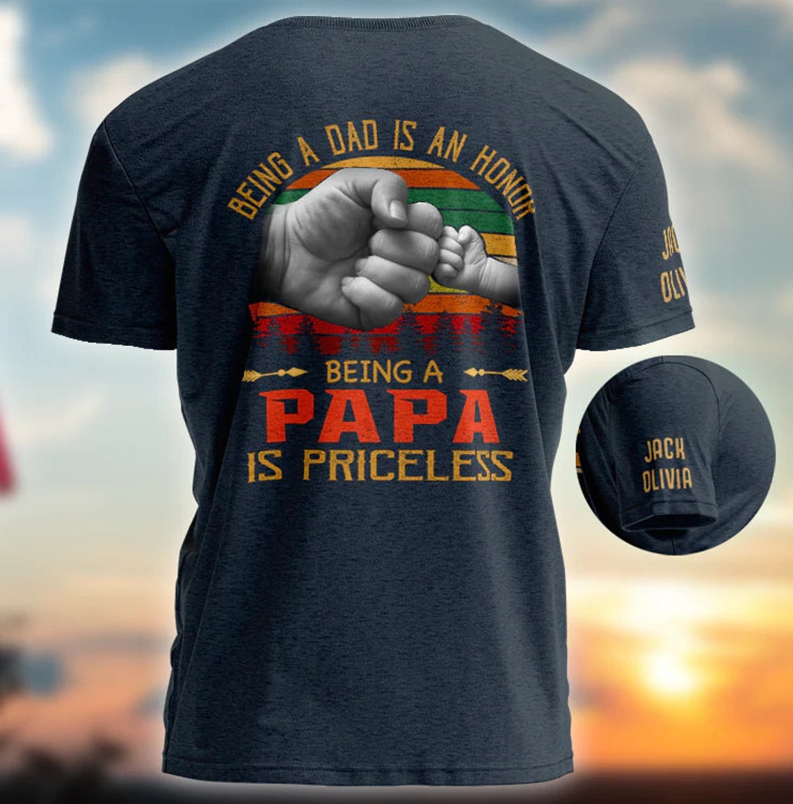 Being A Dad Is An Honor Being A Papa Is Priceless Shirt, Custom Papa With Kids Shirt, Shirt For Papa, Custom Papa Shirt With Names On Sleeve