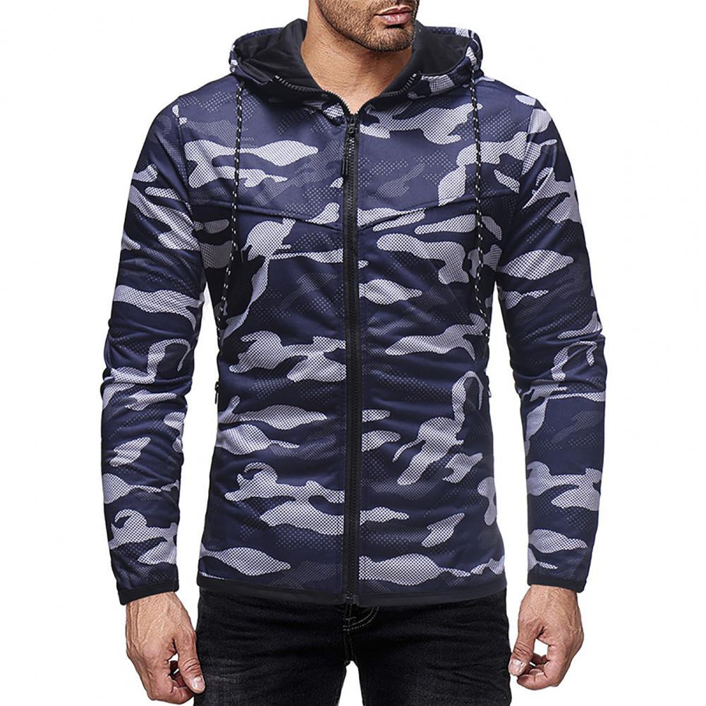 Zipper Closure Popular Hooded Camouflage Print Men Jacket Fall Winter Sweatshirt Coat Shrinkable Cuff Streetwear alx