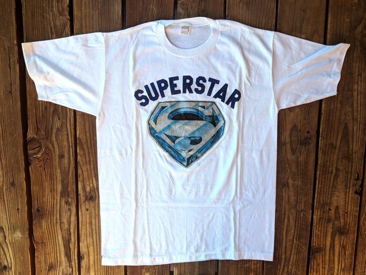 Vintage 1978 Dc Comics Glitter Superman Logo Felt Superstar Shirt