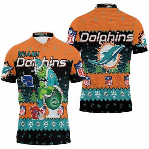 Christmas Dolphins Grinch In Toilet Christmas Knitting Pattern Sweatshirt 3D Jersey 3D All Over Print Polo Shirt