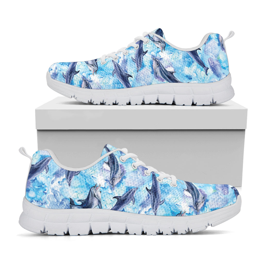 Watercolor Dolphin In The Sea Print White Sneakers